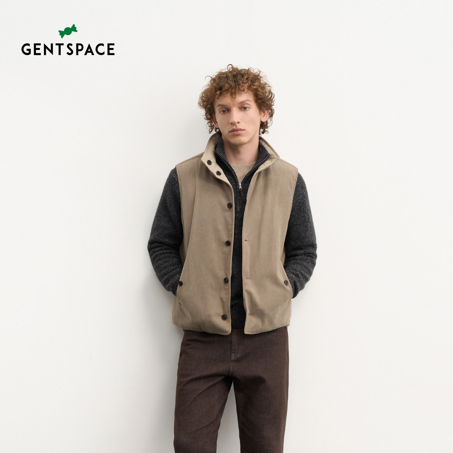 【明星同款】GENTSPACE2026年秋冬新品灯芯绒双面穿羽绒男士马甲