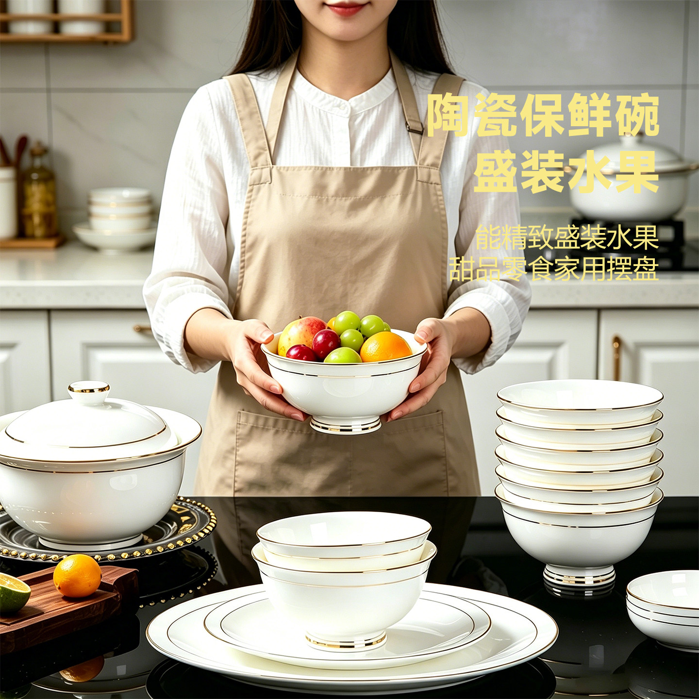 装水果的陶瓷碗描金防霉碗高档