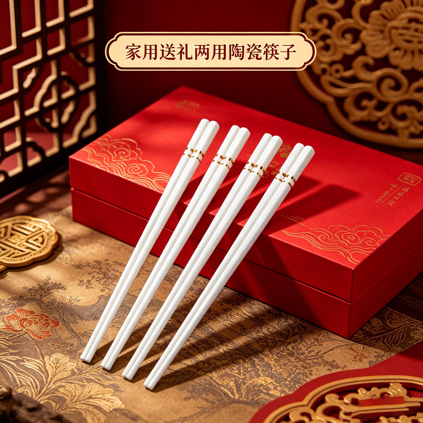 家用送礼两用陶瓷筷子新中式