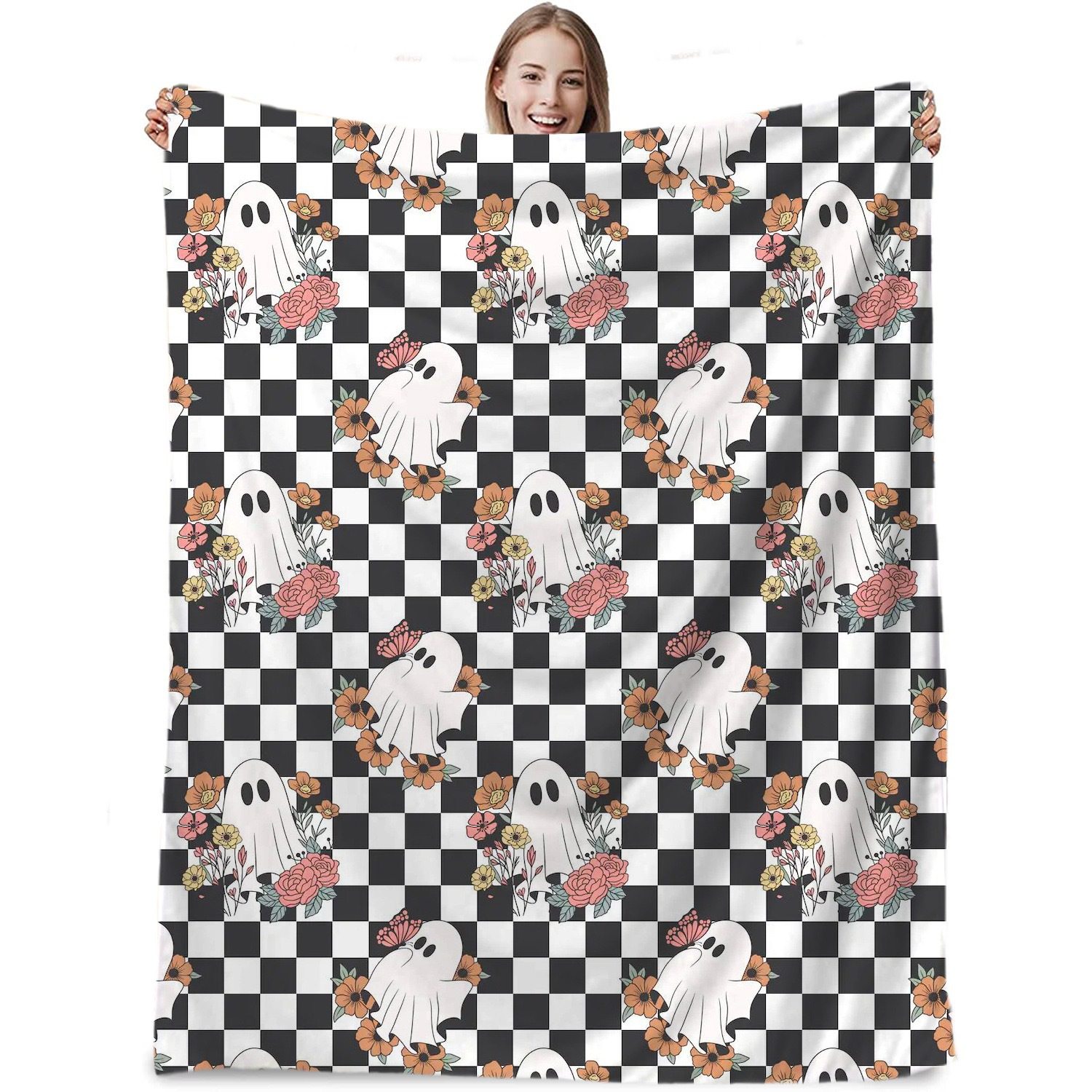 法兰绒毛毯万圣节花朵方格卡通幽灵节日氛围沙发毯盖毯午睡毯,床上用品,休闲毯/毛毯/绒毯,淘宝优惠券,粉丝福利购,淘宝优惠卷