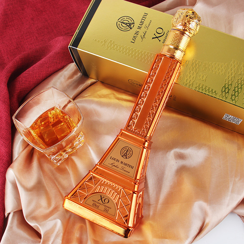 法国原酒进口洋酒埃菲尔铁塔瓶装铂兰克xo白兰地40度500ml礼盒装