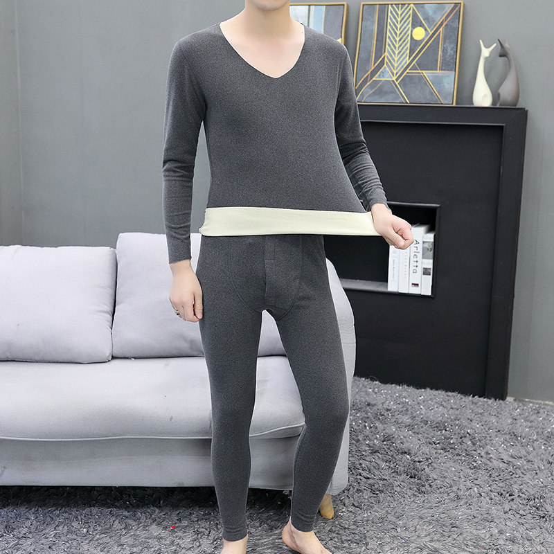 남성용 신형 열내의 겨울 가을 옷과 긴 바지 세트 두꺼운 벨벳 독일 바닥 셔츠 라운드 넥 탑 트렌디한 의상