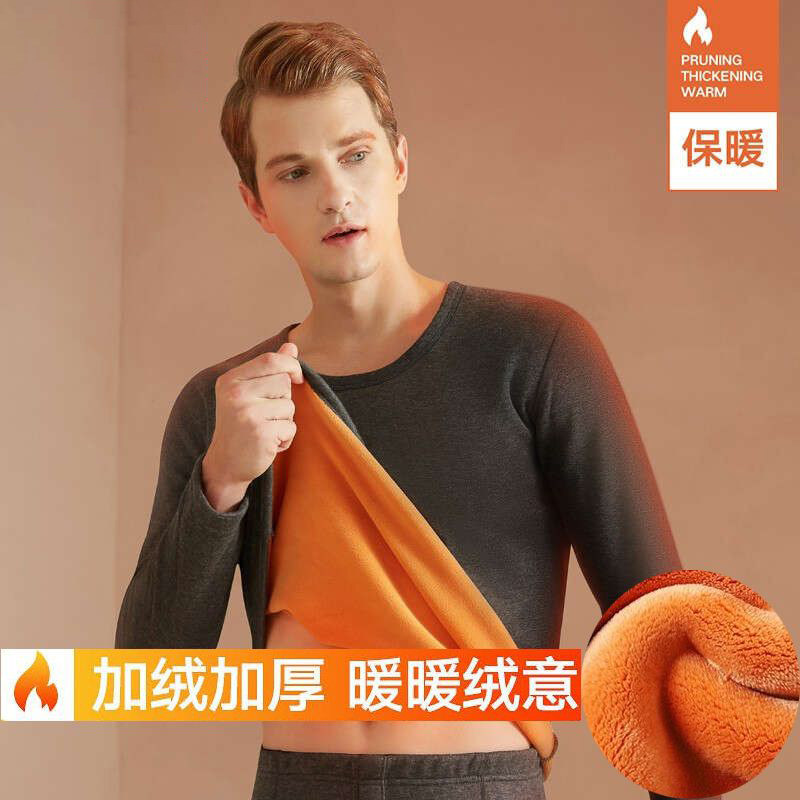 두꺼운 벨벳 따뜻한 정장 남성 겨울 라운드 넥 바닥 속옷 골드 벨벳 슬림 이너웨어 가을 옷 가을 바지 남성 유행