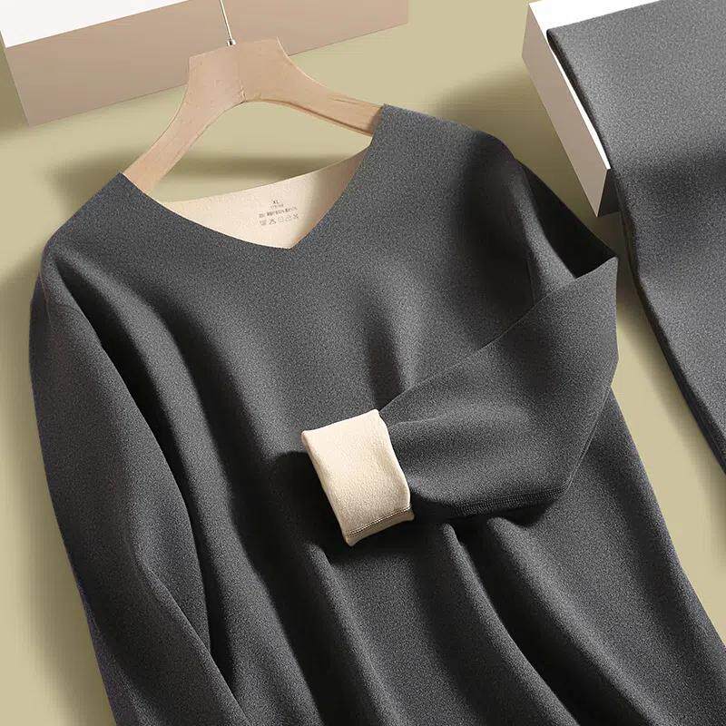 남성용 겨울 양면 기모 열 속옷 세트 솔리드 컬러 AB 양면 긴팔 양복 V 넥 원활한 추위 청소년 보호