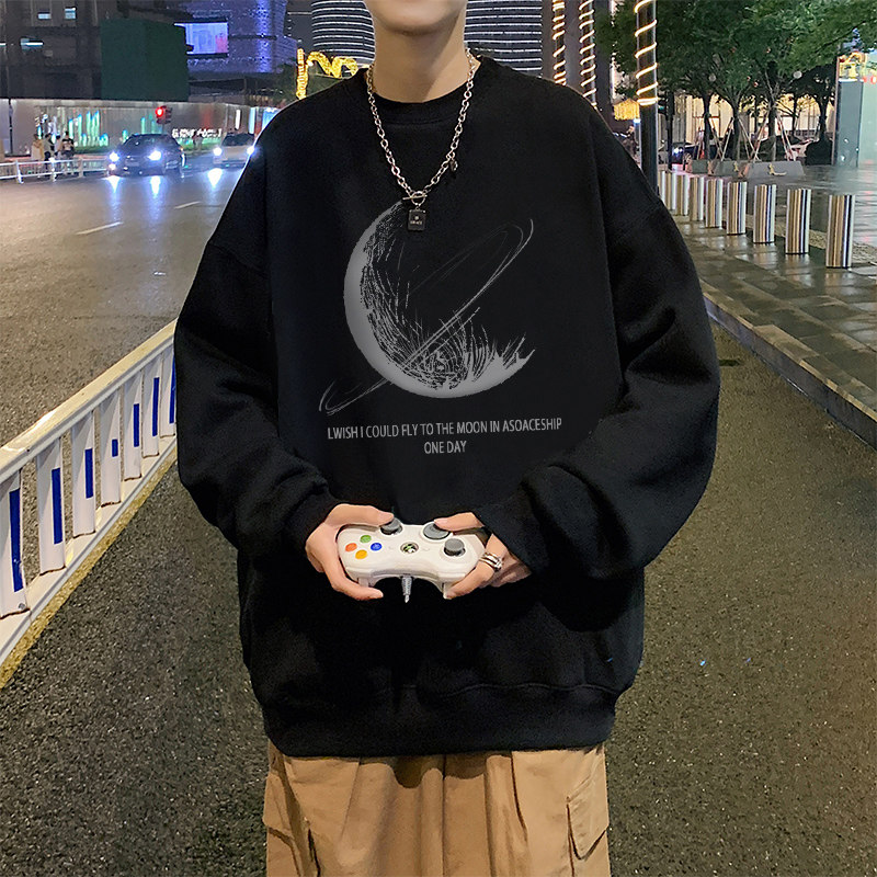 새로운 라운드 넥 스웨터 남성 유행 브랜드 가을-긴팔 티셔츠 가을 탑 느슨한 청소년 학생 남성 의류 트렌드