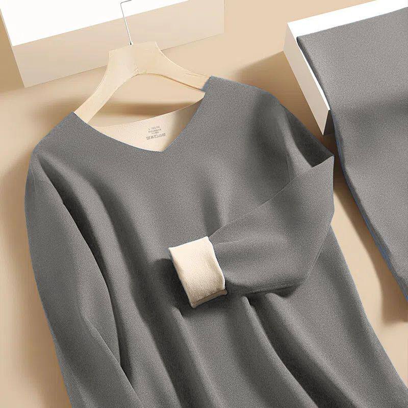 남성용 겨울 양면 기모 열 속옷 세트 솔리드 컬러 AB 양면 긴팔 양복 V 넥 원활한 추위 청소년 보호