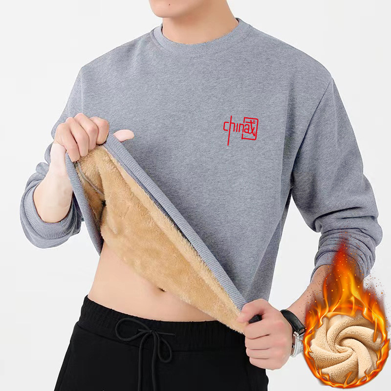 벨벳과 두꺼운 라운드 넥 따뜻한 캐주얼 루즈 탑으로 고급스러운 느낌을 주는 남성용 겨울 양고기 벨벳 내셔널 패션 풀오버 스웨트 셔츠