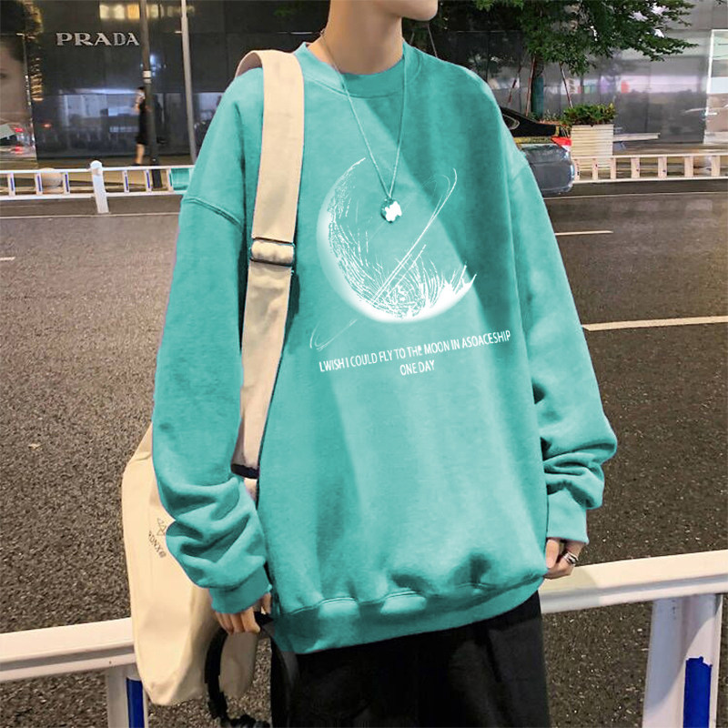 새로운 라운드 넥 스웨터 남성 유행 브랜드 가을-긴팔 티셔츠 가을 탑 느슨한 청소년 학생 남성 의류 트렌드