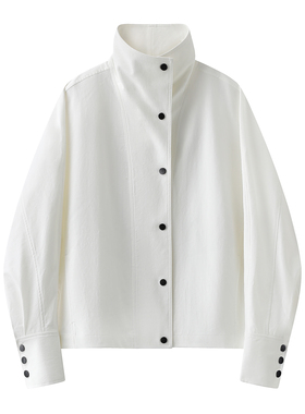 艾の宽松休闲白色外套女2026春装新款时尚百搭立领夹克上衣1150