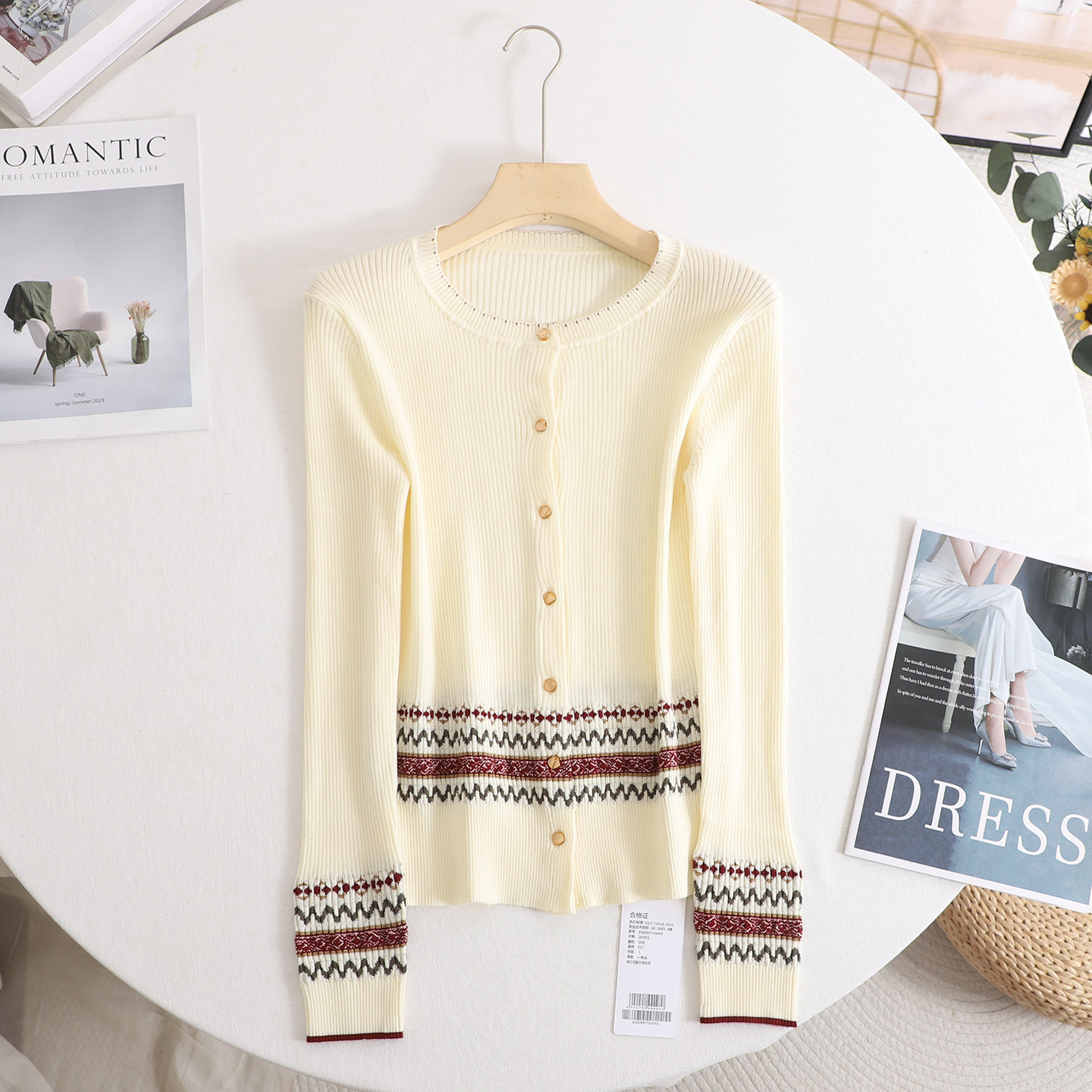 复古民族风提花针织开衫女