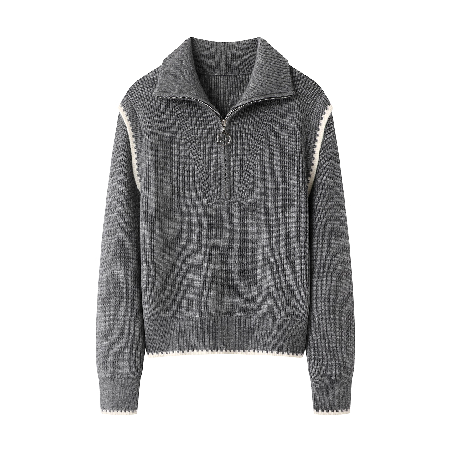 灰色半拉链高领针织衫毛衣女