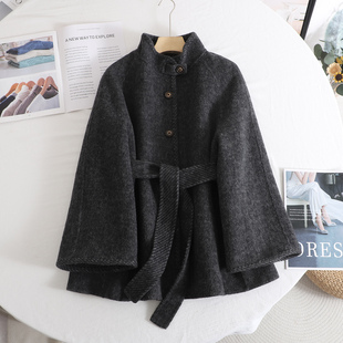 高级气质双面呢大衣外套 韩系立领系带收腰中长款 艾 2025秋冬新款