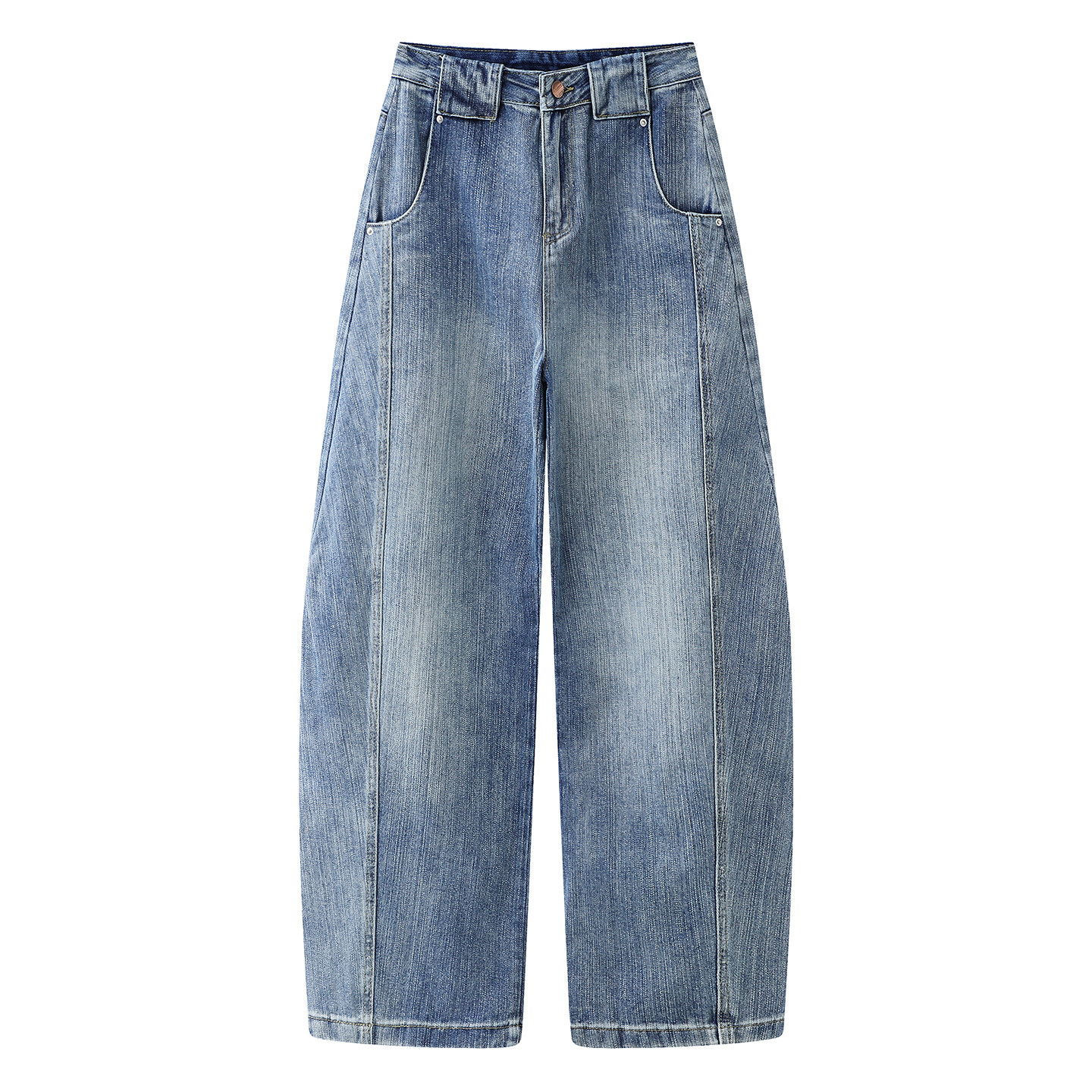 美式复古风浅蓝色水洗弯刀牛仔裤女2026春季新款高腰宽松阔腿长裤,女装/女士精品,牛仔裤,淘宝优惠券,粉丝福利购,淘宝优惠卷