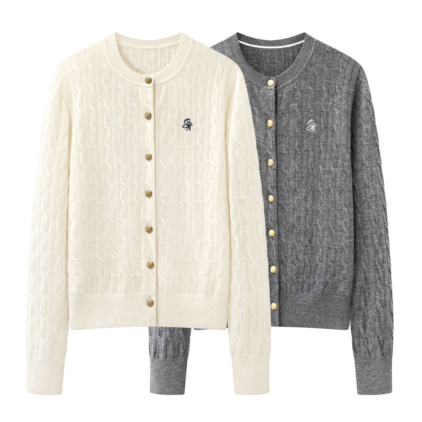 诗系 高级感老钱风圆领绞花针织开衫女刺绣小个子毛衣外套2025秋,女装/女士精品,毛针织衫,淘宝优惠券,粉丝福利购,淘宝优惠卷