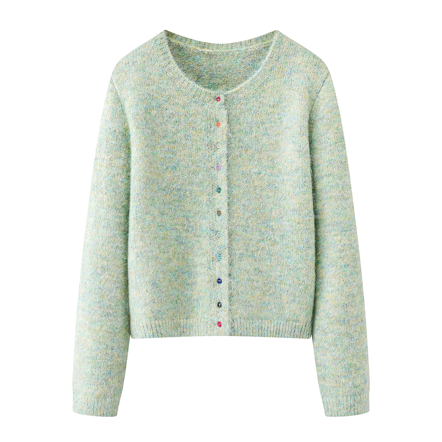 氛围感减龄薄荷绿彩扣针织衫上衣