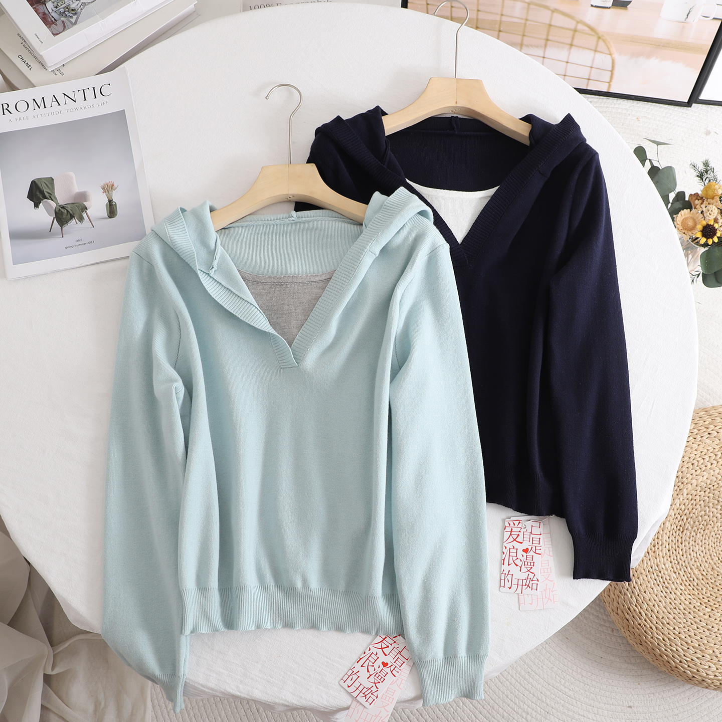 韩系百搭宽松显瘦连帽套头针织衫