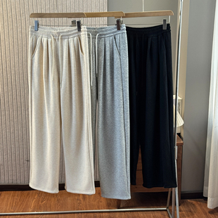 2025秋冬新款 慵懒风通勤百搭休闲桑蚕丝加绒高腰宽松垂感阔腿裤