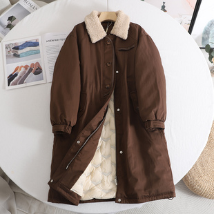 伊系时尚风衣式羽绒服女25冬新款设计感撞色毛领中长款羽绒 外套