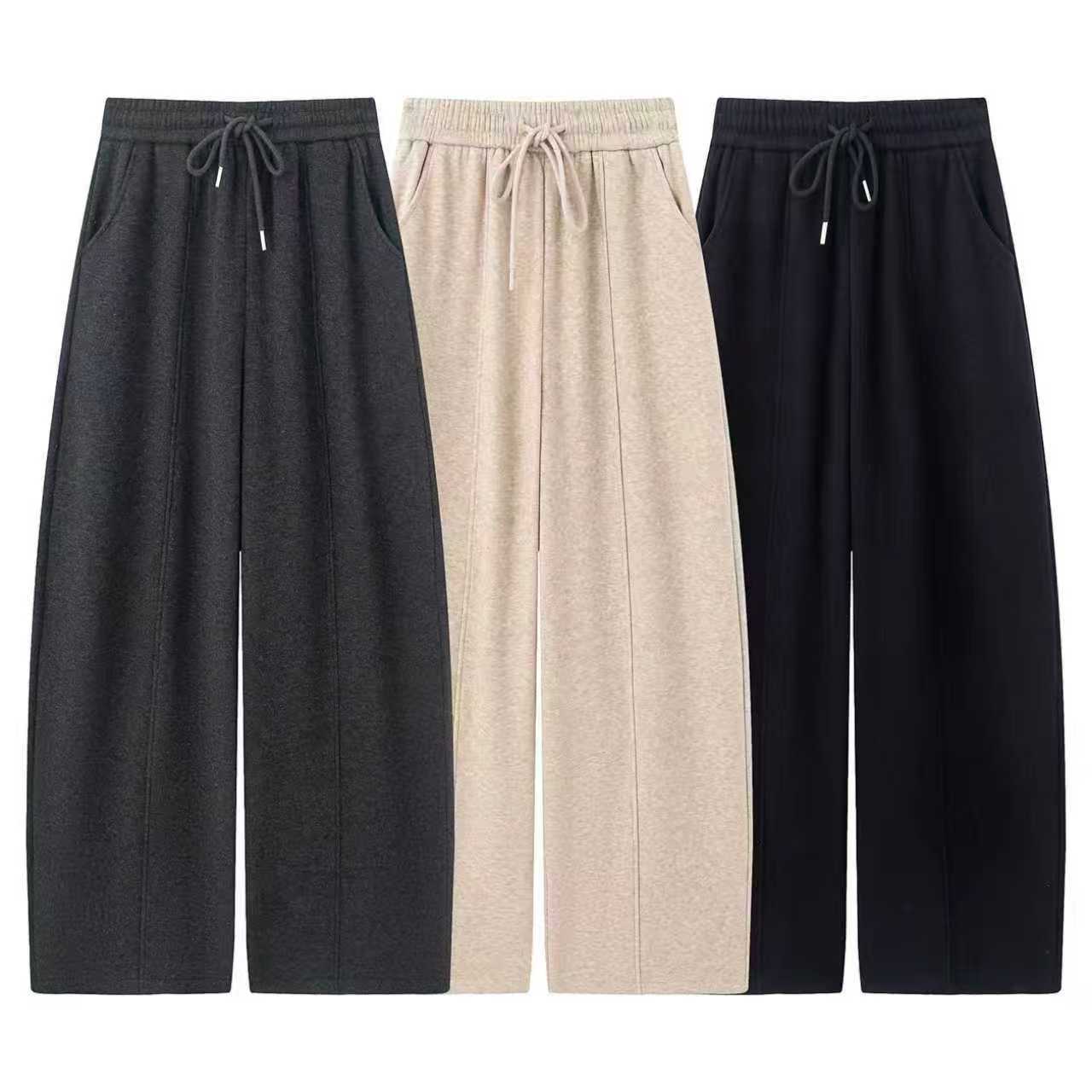 羊绒弯刀加绒休闲抽绳直筒卫裤