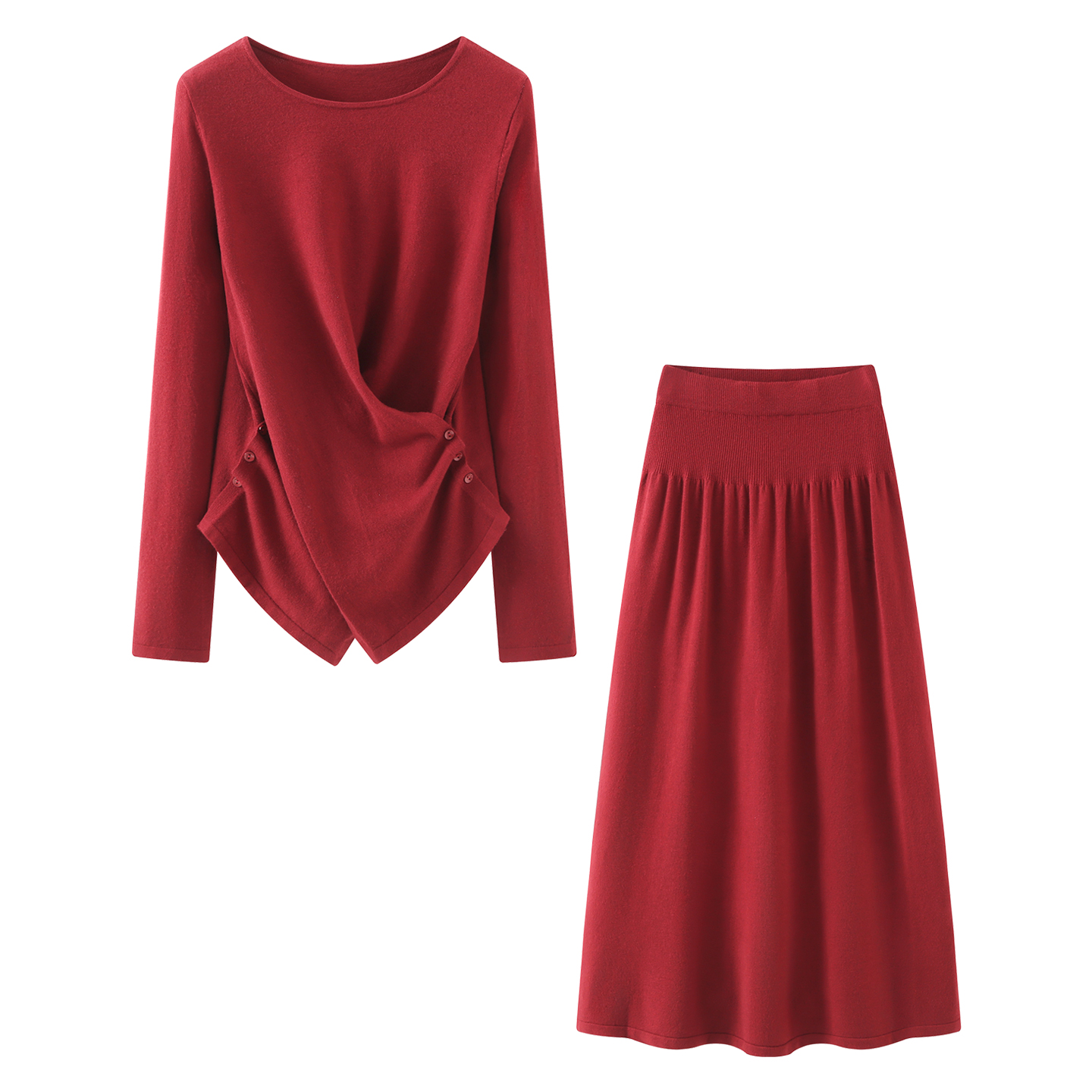 不规则设计收腰针织衫半裙套装