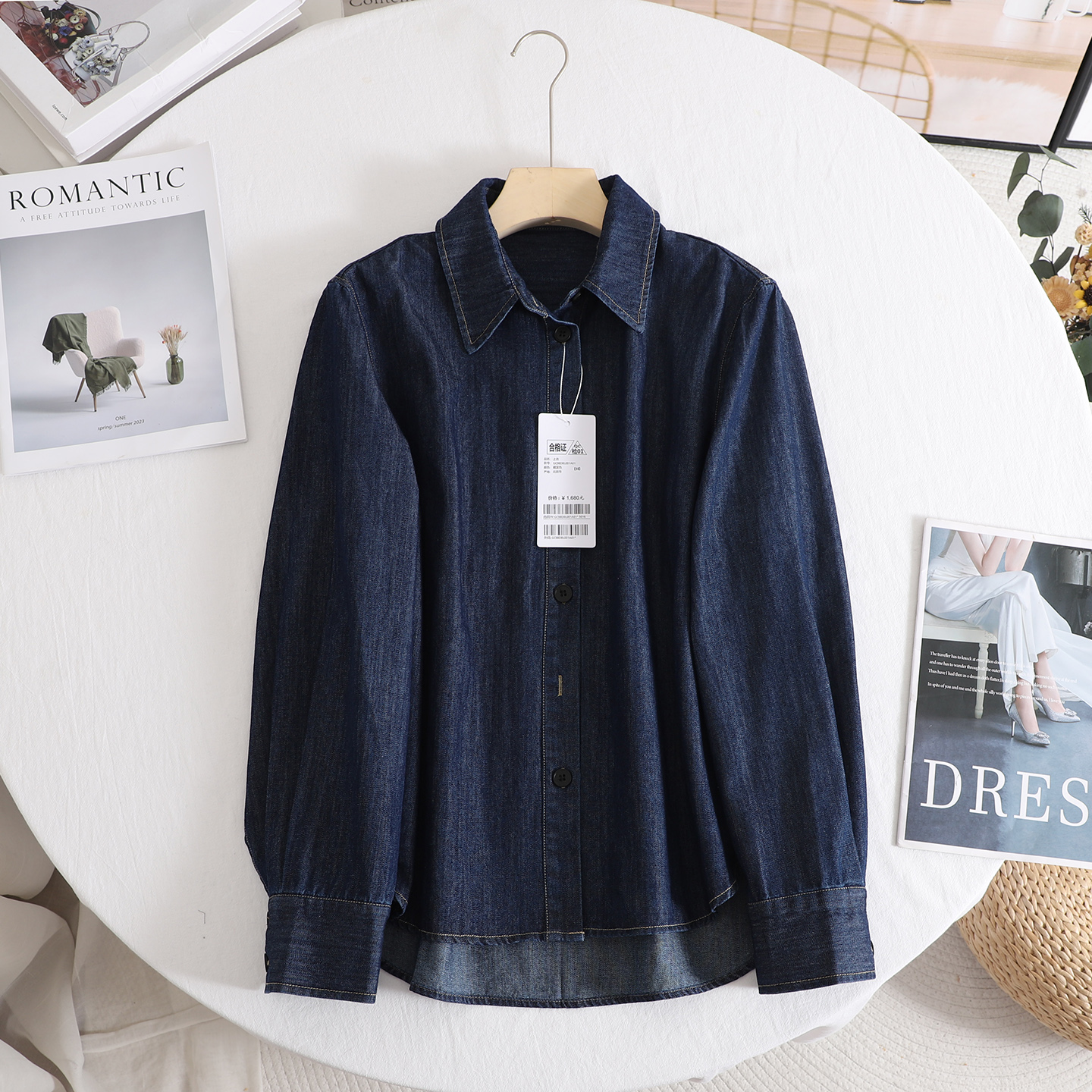 复古港风翻领单排扣休闲衬衫