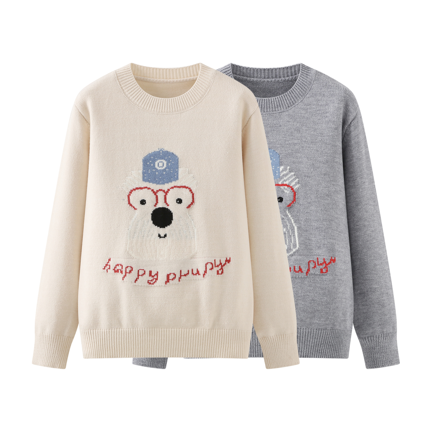 韩版软糯可爱小狗提花圆领针织衫