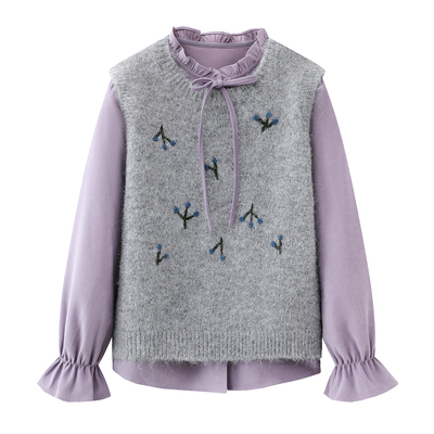 衬衫毛衣马甲叠穿两件套装