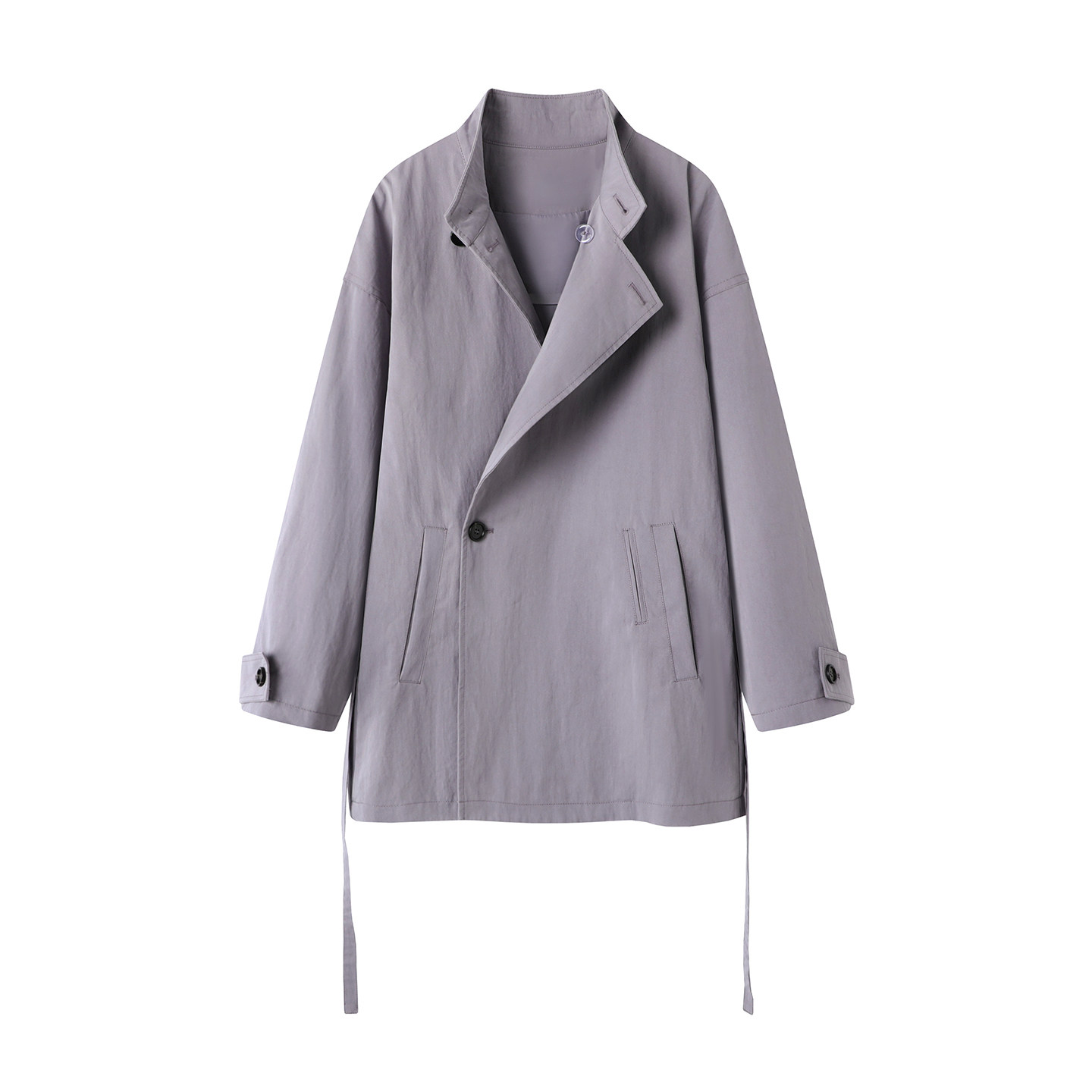 时尚通勤紫色英伦风立领风衣女装