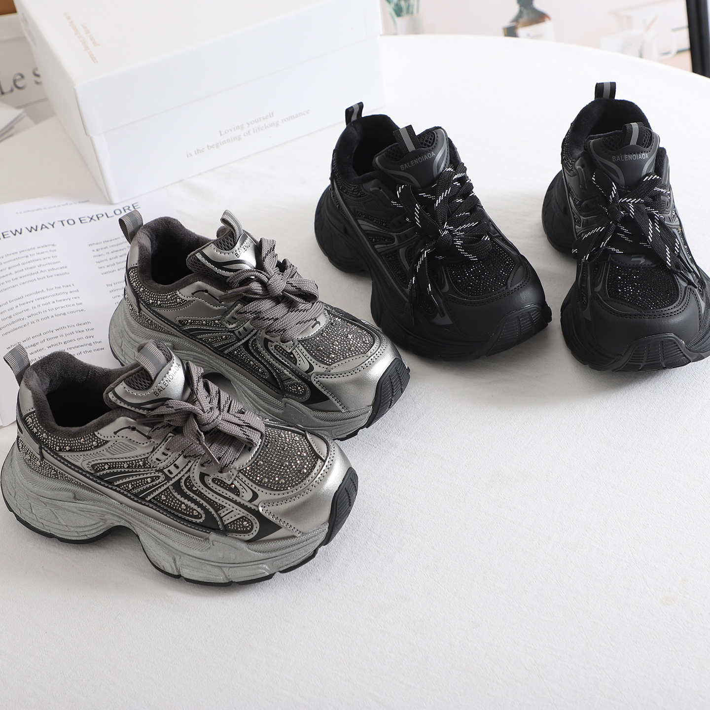 加绒保暖增高厚底烫钻时髦休闲鞋