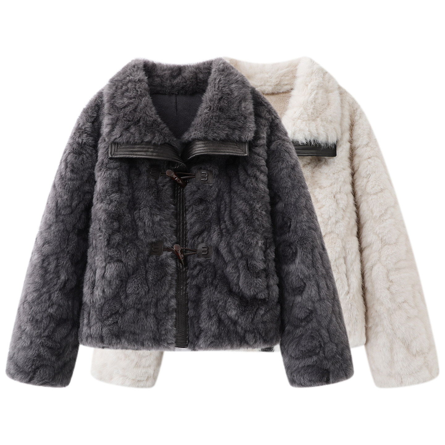 慵懒风牛角扣休闲羊羔毛短外套