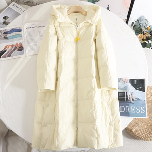 过膝羽绒服高级感连帽羽绒大衣女 长款 艾 保暖宽松不臃肿2025冬季