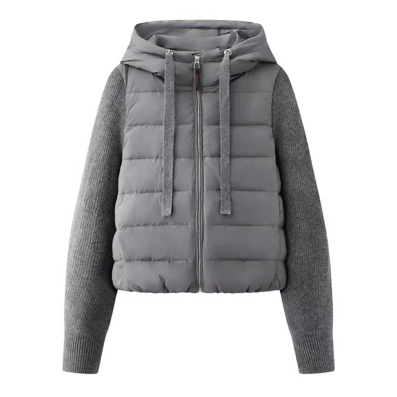 麦针织拼接袖轻薄保暖羽绒服