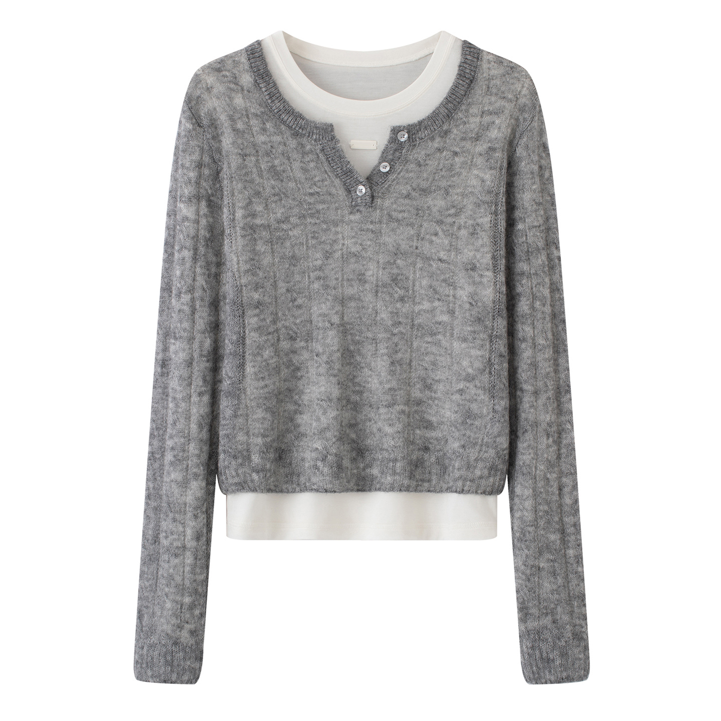 时尚百搭白色T恤灰色针织衫套装