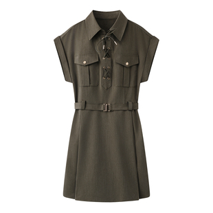 风气质百搭显瘦翻领无袖 2025夏季 休闲工装 时尚 连衣裙女 新款