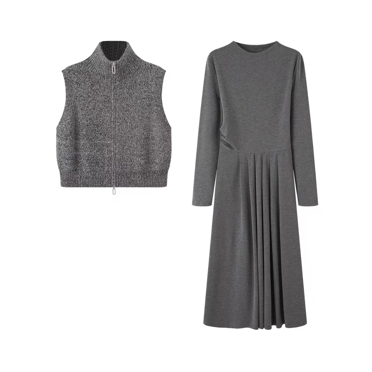 时尚保暖加绒收腰显瘦连衣裙套装