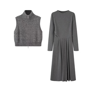 鸟家时尚 裙子 保暖加绒收腰显瘦连衣裙25秋冬搭配针织背心两件套装