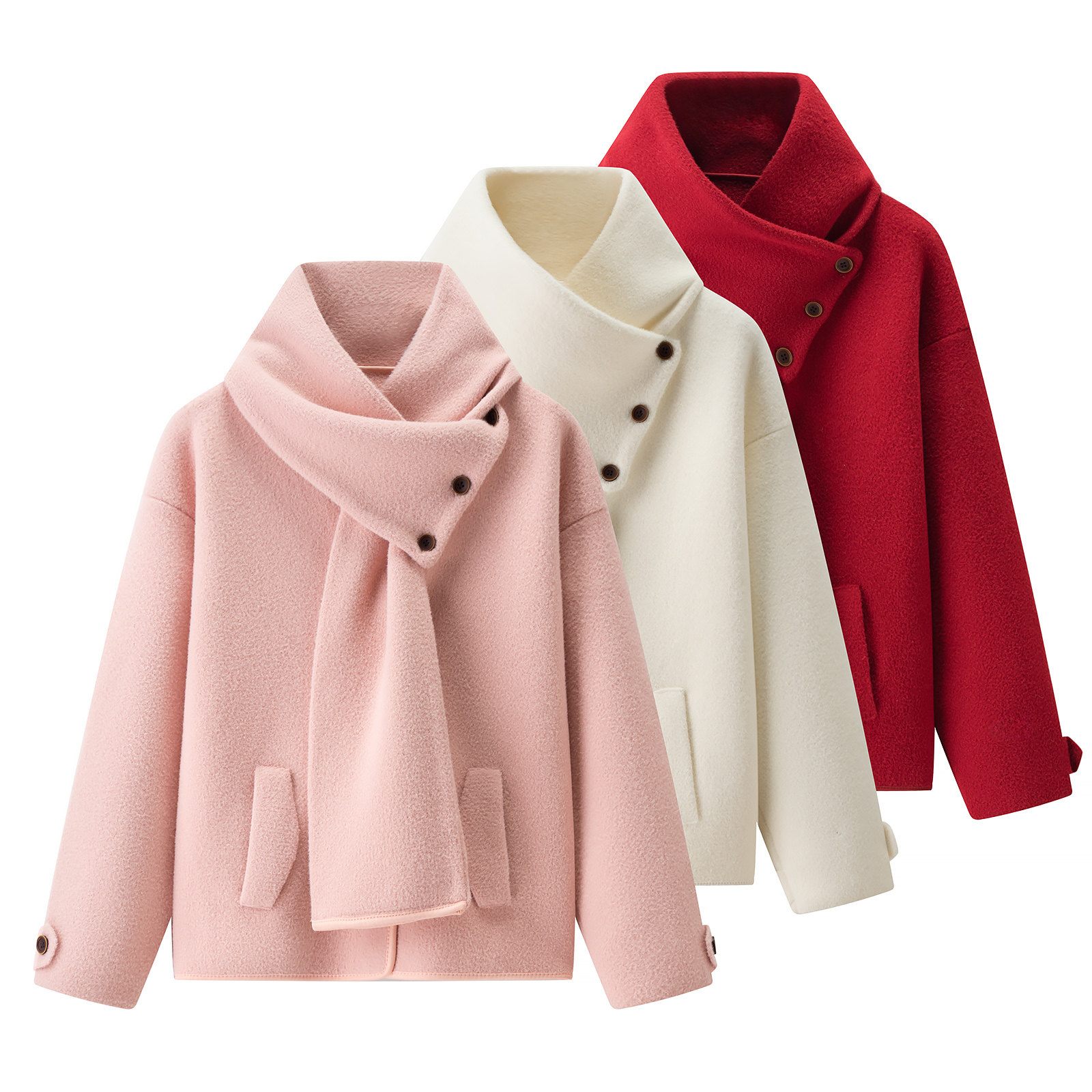 设计感可拆卸围巾短开衫两件套