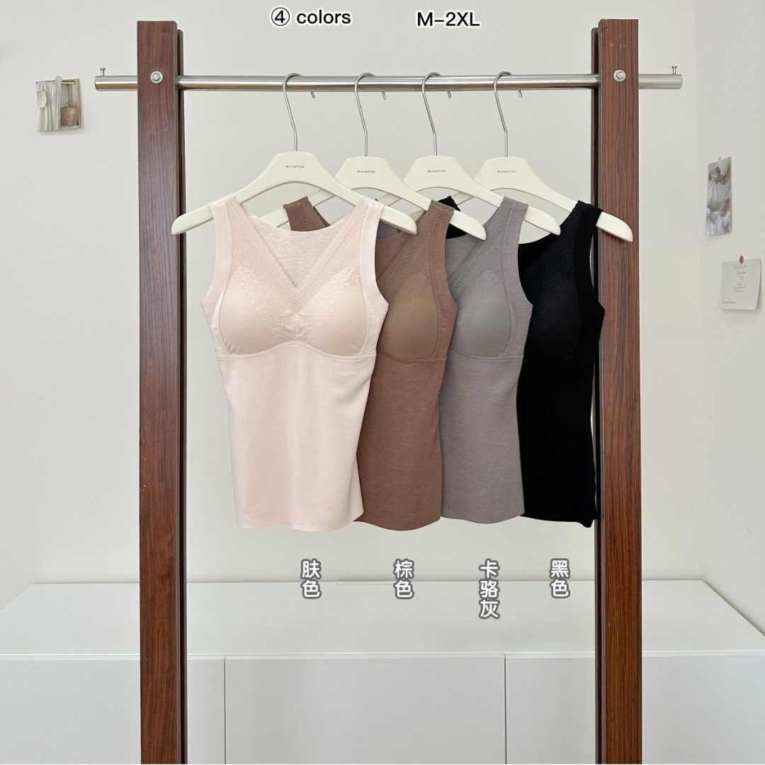 法式蕾丝自发热羊毛保暖背心