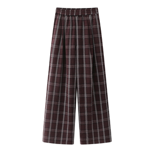 复古格子设计感高腰显瘦百搭加绒加厚直筒休闲裤女2025秋冬新款