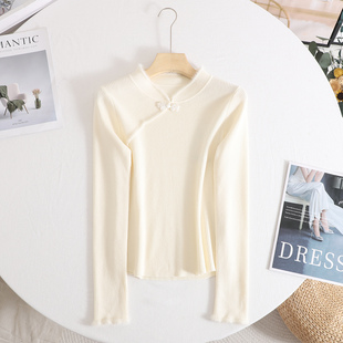 影系 新中式国风立领盘扣针织衫女2025秋新款气质显瘦打底衫上衣