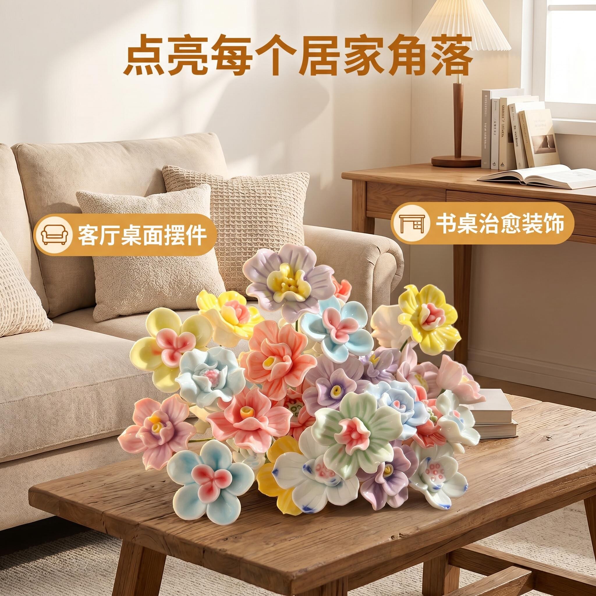 手工陶瓷仿真花摆件精致伴手礼