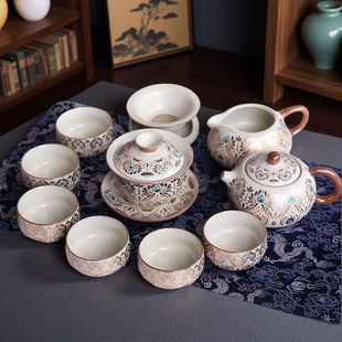 家用轻奢高档陶瓷泡茶壶茶杯茶盘2025新款 水墨年轻人汝窑茶具套装