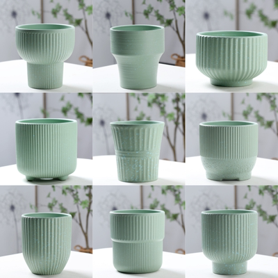 陶瓷花盆大号大口径绿色轻奢高级感发财树蝴蝶兰专用透气绿植盆肉