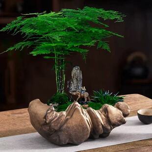 爆款仿古陶瓷花盆自然纹理雅致有孔摆件室内绿植造景盆景盆