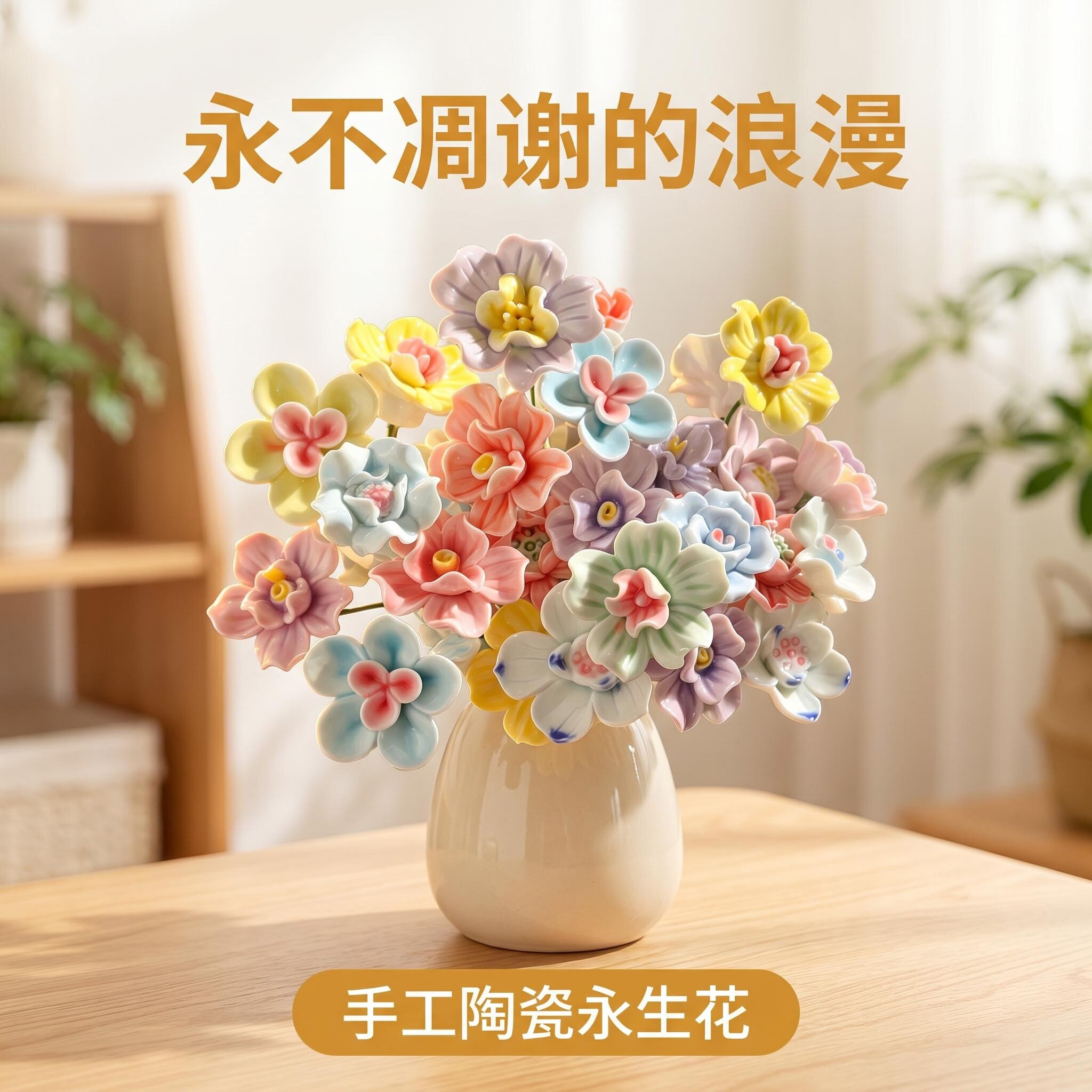 景德镇陶瓷永生花摆件长辈送礼