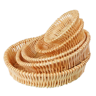 藤编馒头筐柳编面包馍篮子家用厨房桌面玩具编织收纳筐鸡蛋水果盘