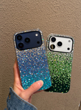 适用苹果17手机壳pro防摔por新款保护壳max水钻iphone镶钻ins轻奢高级感p时尚可爱bling女款闪亮pm绿色ip蓝色