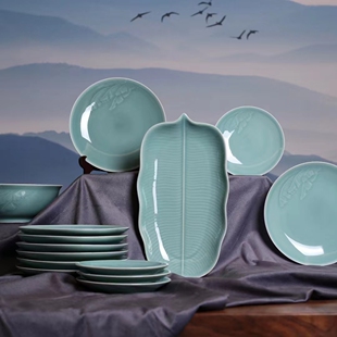 随缘匠心优选龙泉窑青瓷餐具天青色