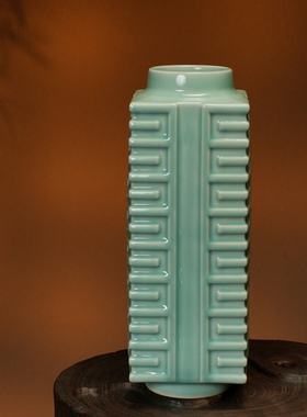 龙泉窑青屿瓷仓青瓷仓天青琮式瓶花器陶瓷中式居家花瓶摆件礼品