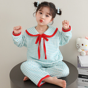 女童睡衣秋冬法兰绒加绒加厚珊瑚绒娃娃领公主风女孩中大童家居服